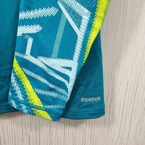 Reebok mock turtleneck long sleeve compression top teal with abstract sleeve XL - Picture 7 of 9